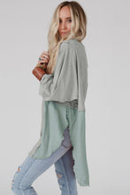 Load image into Gallery viewer, DEAR LOVE- Grey Crinkle Splicing Raw Hem High Low Oversized Blouse
