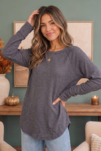 Load image into Gallery viewer, Cozy Days Ahead Raglan Top in Slate
