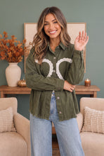 Load image into Gallery viewer, I Heart You Lace Applique Corduroy Shacket
