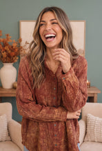 Load image into Gallery viewer, Rust &amp; Gold Washed Button Down Gauze Shirt
