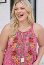 Load image into Gallery viewer, Boho Blooms Embroidered Halter Top in Fuchsia
