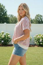 Load image into Gallery viewer, Breezy Stripe Knit Top in Ivory and Red
