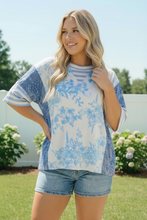 Load image into Gallery viewer, Blue Toile Mixed Print Oversized Tee
