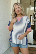 Load image into Gallery viewer, Stripe and Floral Mixed Media Oversized Top
