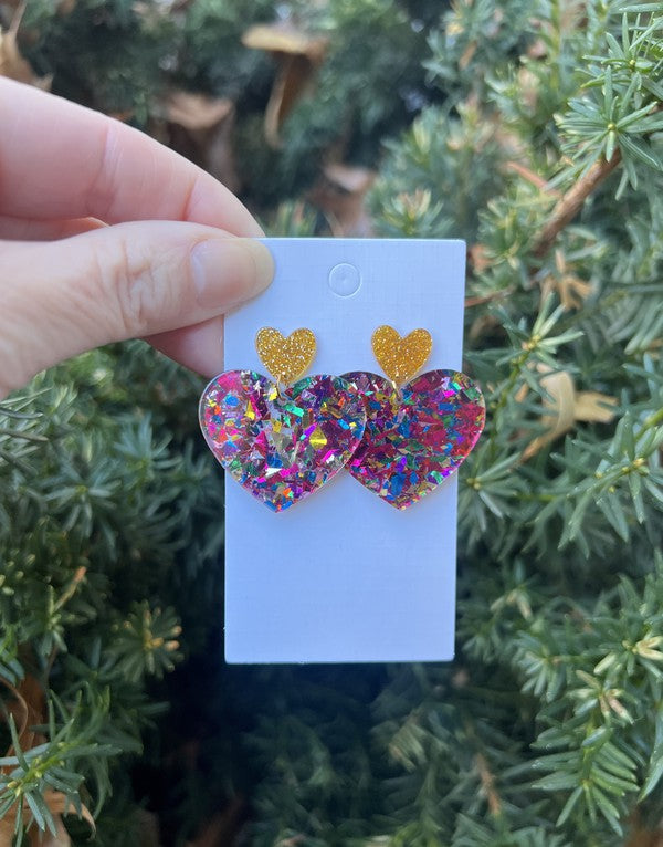 VALENTINES *Queen of Hearts* : Glitter Acrylic Earrings