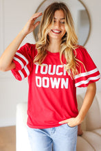 Load image into Gallery viewer, Stand Out Red "TOUCHDOWN" Sequin Bubble Sleeve Game Day Top
