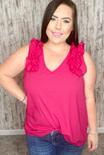 Load image into Gallery viewer, Fuchsia Frill Shoulder Sleeveless Crepe Woven Top
