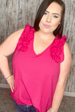 Load image into Gallery viewer, Fuchsia Frill Shoulder Sleeveless Crepe Woven Top
