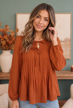 Load image into Gallery viewer, Sipping Apple Cider Tie Neck Blouse
