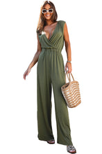 Load image into Gallery viewer, Jungle Green Deep V Pleated Crisscross Wide Leg Backless Jumpsuit
