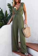 Load image into Gallery viewer, Jungle Green Deep V Pleated Crisscross Wide Leg Backless Jumpsuit
