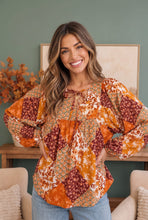 Load image into Gallery viewer, Autumn Patchwork Boho Blouse in Rust
