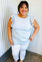 Load image into Gallery viewer, Chambray Embroidered Flutter Sleeve Top

