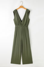 Load image into Gallery viewer, Jungle Green Deep V Pleated Crisscross Wide Leg Backless Jumpsuit
