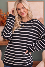 Load image into Gallery viewer, Everyday Me Stripe Knit Pullover in Black
