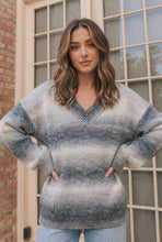 Load image into Gallery viewer, Cozy Gradient V-Neck Sweater in Slate Blue
