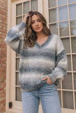 Load image into Gallery viewer, Cozy Gradient V-Neck Sweater in Slate Blue
