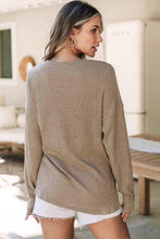 Load image into Gallery viewer, FASHION HOUSE- Pale Khaki Rib Textured Henley Knit Top
