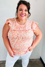 Load image into Gallery viewer, Peach Floral Print Frilled Short Sleeve Yoke Top
