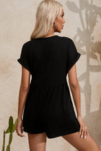 Load image into Gallery viewer, Black V Neck Buttons Loose Cuffed Short Sleeve Romper
