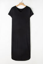 Load image into Gallery viewer, Black V Neck Hidden Pocket Splits Maxi T-shirt Dress
