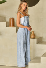 Load image into Gallery viewer, Beau Blue Light Wash Frayed Exposed Seam Wide Leg Denim Overall
