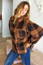 Load image into Gallery viewer, Rock'n Plaid Camel &amp; Charcoal Button Down Oversized Shirt
