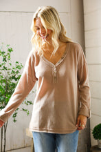 Load image into Gallery viewer, Casual Living Brown Henley Cuff Sleeve Side Slit Pullover
