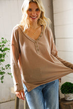 Load image into Gallery viewer, Casual Living Brown Henley Cuff Sleeve Side Slit Pullover

