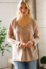Load image into Gallery viewer, Casual Living Brown Henley Cuff Sleeve Side Slit Pullover
