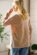 Load image into Gallery viewer, Casual Living Brown Henley Cuff Sleeve Side Slit Pullover
