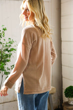 Load image into Gallery viewer, Casual Living Brown Henley Cuff Sleeve Side Slit Pullover
