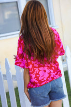 Load image into Gallery viewer, Tropical Trance Magenta Floral V Neck Woven Top
