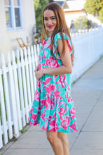 Load image into Gallery viewer, Diva Dreaming Aqua Floral Print Tiered Ruffle Sleeve Dress
