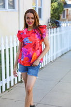 Load image into Gallery viewer, Look of Love Red &amp; Fuchsia Floral Smocked Ruffle Frill Sleeve Top
