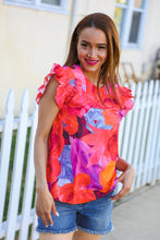 Load image into Gallery viewer, Look of Love Red &amp; Fuchsia Floral Smocked Ruffle Frill Sleeve Top
