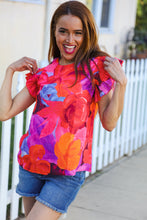 Load image into Gallery viewer, Look of Love Red &amp; Fuchsia Floral Smocked Ruffle Frill Sleeve Top

