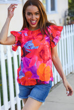 Load image into Gallery viewer, Look of Love Red &amp; Fuchsia Floral Smocked Ruffle Frill Sleeve Top

