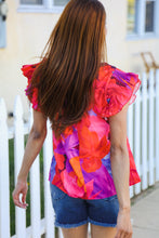 Load image into Gallery viewer, Look of Love Red &amp; Fuchsia Floral Smocked Ruffle Frill Sleeve Top
