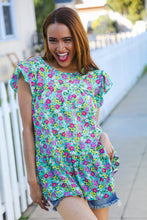Load image into Gallery viewer, All For You Mint Floral Yoke Flutter Sleeve Keyhole Back Top
