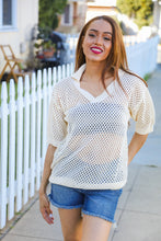 Load image into Gallery viewer, Can't Look Away Oatmeal Crochet V Neck Collared Top

