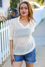 Load image into Gallery viewer, Can't Look Away Oatmeal Crochet V Neck Collared Top
