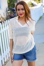 Load image into Gallery viewer, Can't Look Away Oatmeal Crochet V Neck Collared Top
