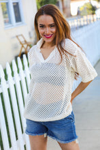 Load image into Gallery viewer, Can't Look Away Oatmeal Crochet V Neck Collared Top
