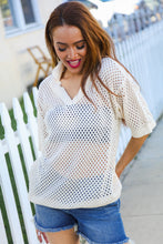 Load image into Gallery viewer, Can't Look Away Oatmeal Crochet V Neck Collared Top

