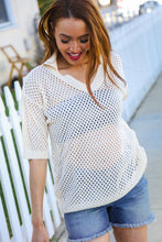 Load image into Gallery viewer, Can't Look Away Oatmeal Crochet V Neck Collared Top
