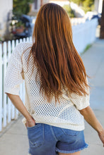 Load image into Gallery viewer, Can't Look Away Oatmeal Crochet V Neck Collared Top
