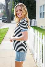 Load image into Gallery viewer, Seize The Day Blue Trim Black &amp; Ivory Stripe Knit Top
