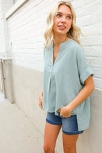 Load image into Gallery viewer, Casual Chic Sage Linen Notch Neck Dolman Short Sleeve Top
