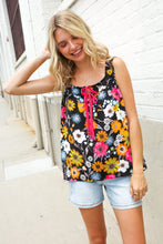 Load image into Gallery viewer, Flower Power Black Sleeveless Babydoll Bow Tie Top
